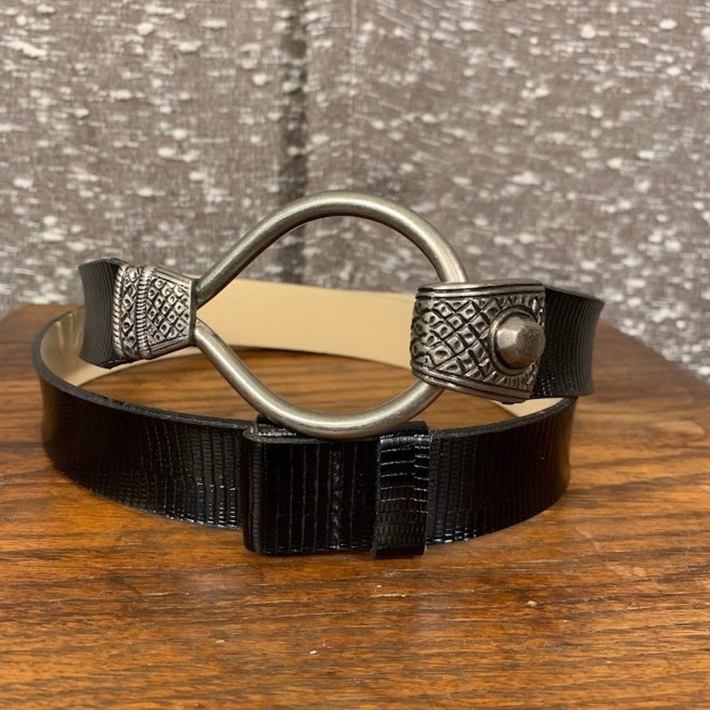 Landes‎ Black Textured Belt Silver Tone Buckle Women's OS Boho Western